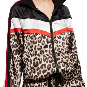 Pam & Gela Color Block Leopard Track Jacket